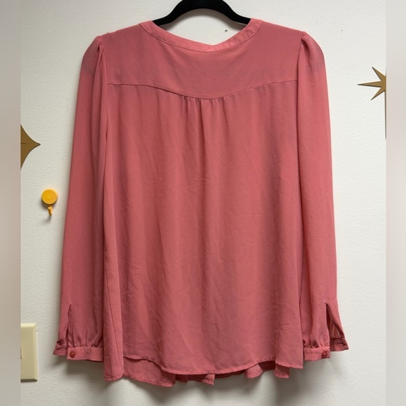 LOFT Pink Pleated Long Sleeve Blouse XS – Lace Trim, Feminine Work Top - Picture 3 of 7